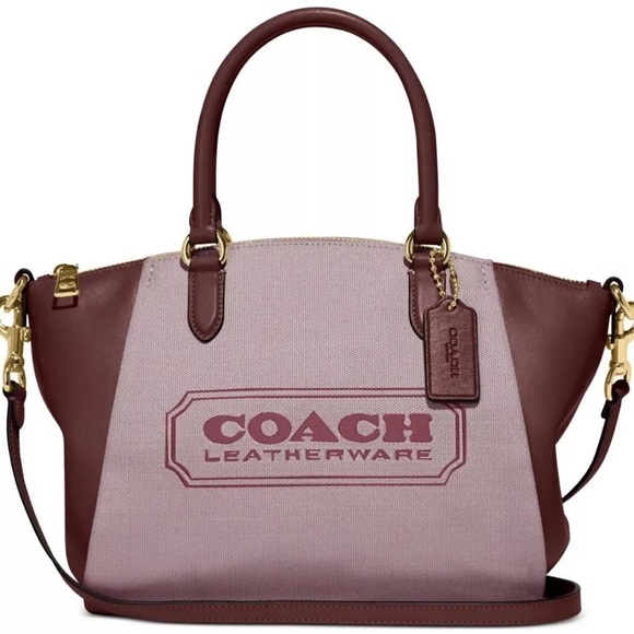 Coach Elise Badge Jacquard Satchel Crossbody Bag In Wine Red - Picture 1 of 12